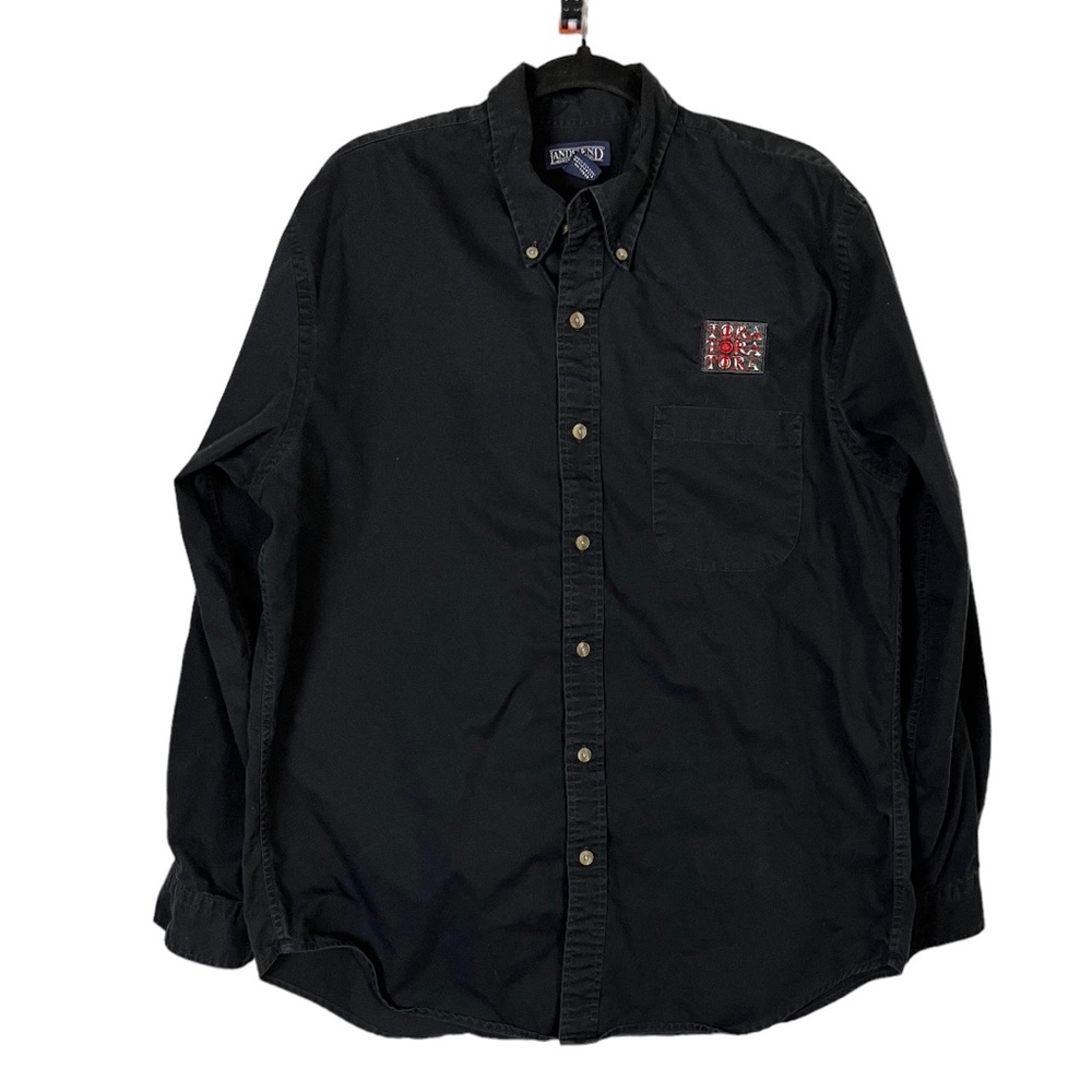 Tora Tora Tora Shirt Land's End Black Military Embroidered Button L 16 16 1/2